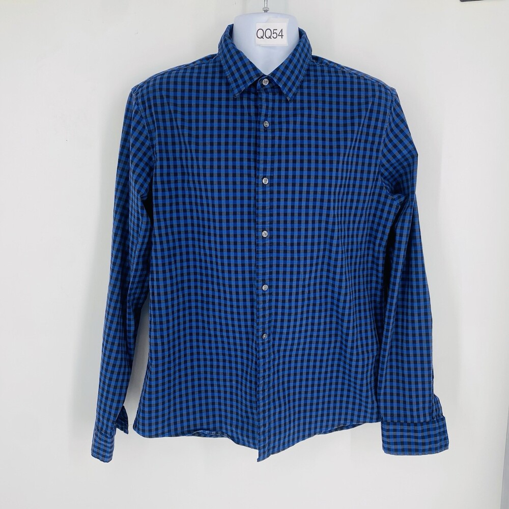 Michael Kors Men's Blue Check Gingham Button Up Office Career Shirt XL Cotton